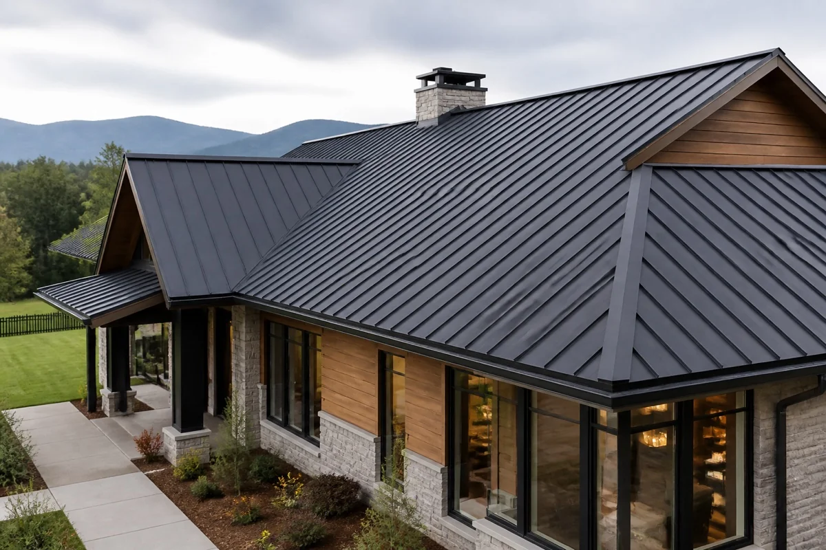 Standing-seam metal roofing installed on a home