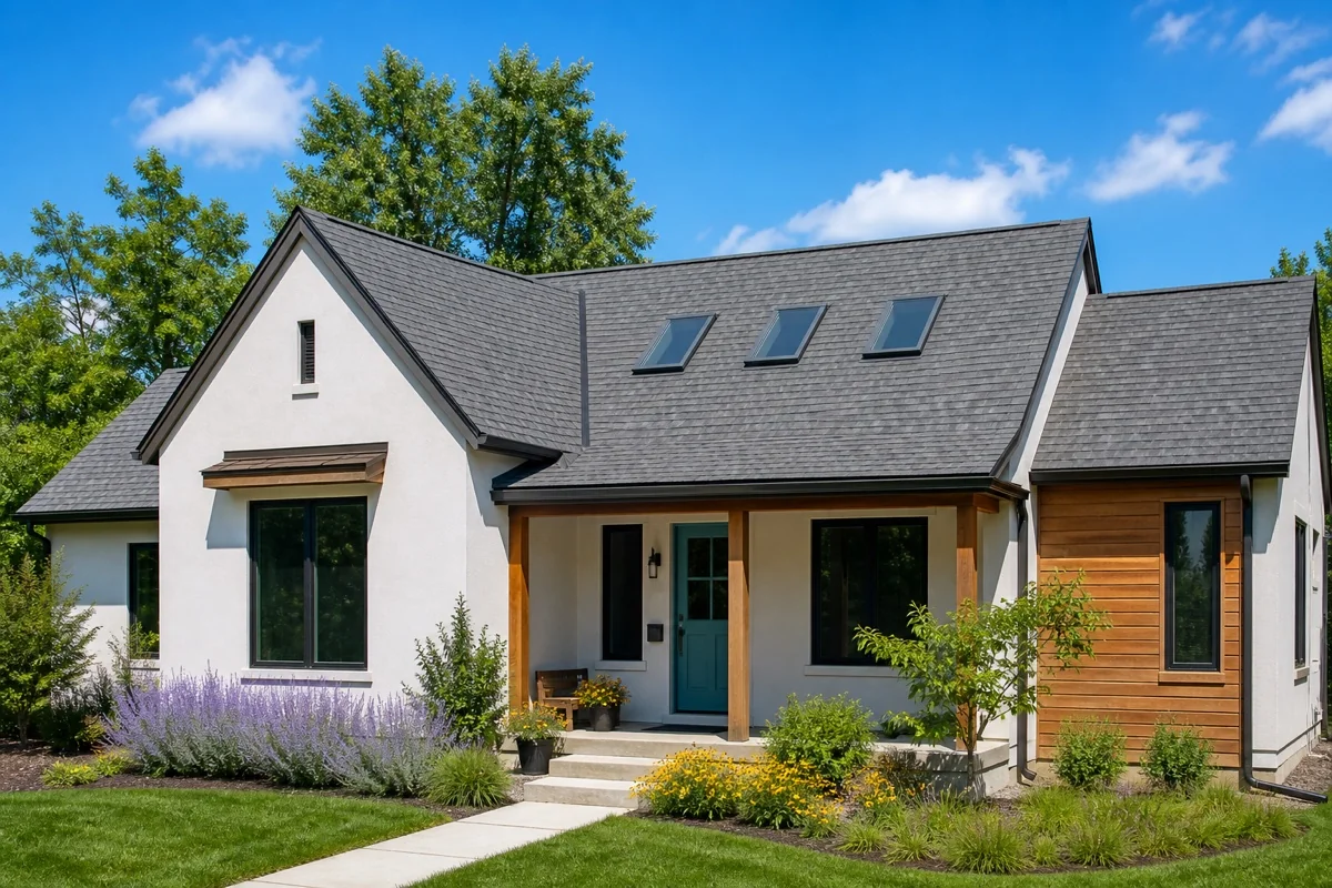 New residential roof with replacement skylights